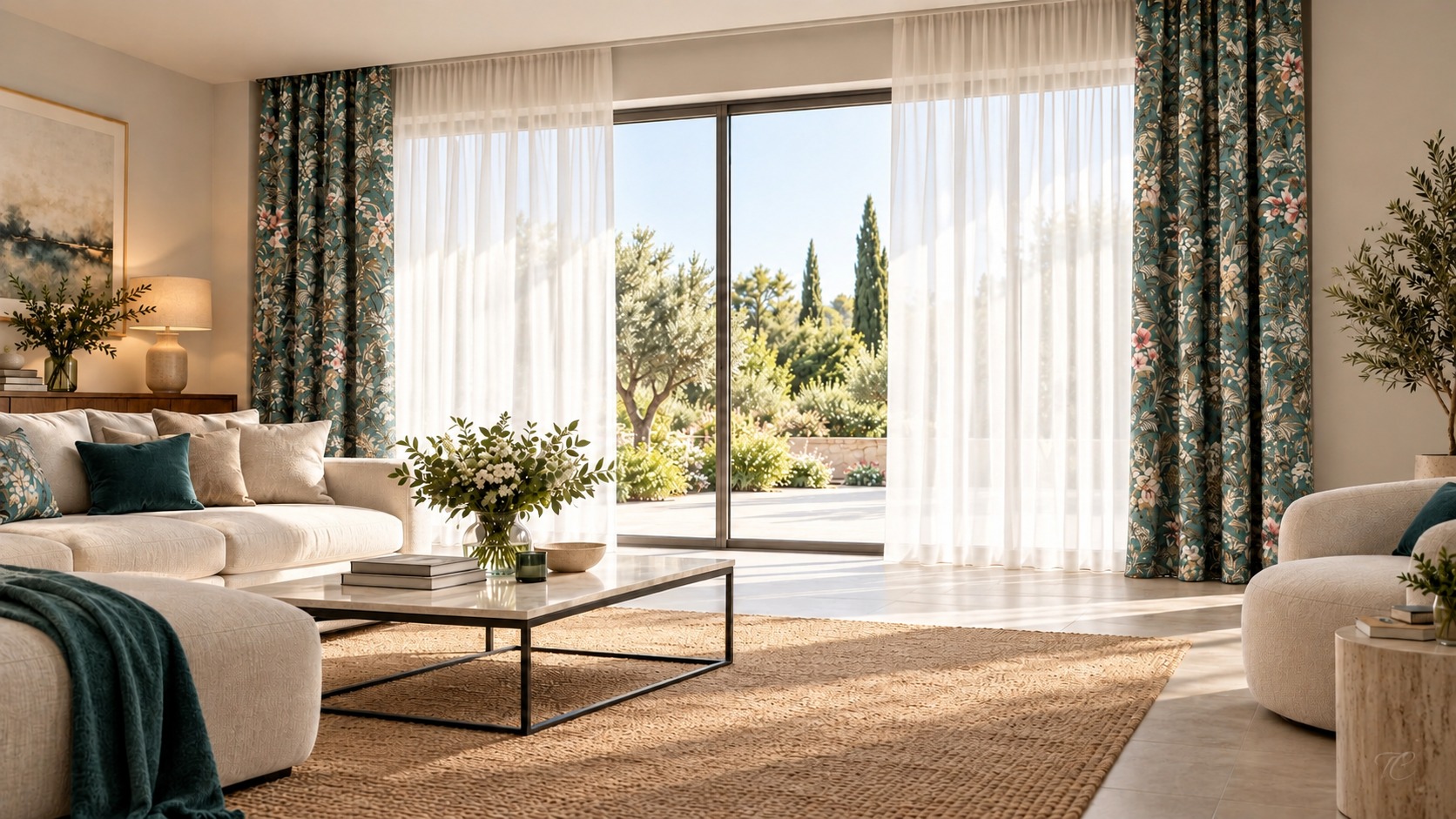 Cortinas Beruete 17 de Manuel Revert con caídas decorativas y visillo blanco