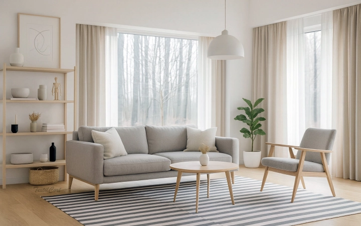 Cortinas de salón estilo escandinavo de color beige