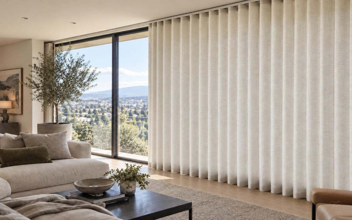 Cortinas verticales noche y día Duomo instaladas a medida en gran ventanal