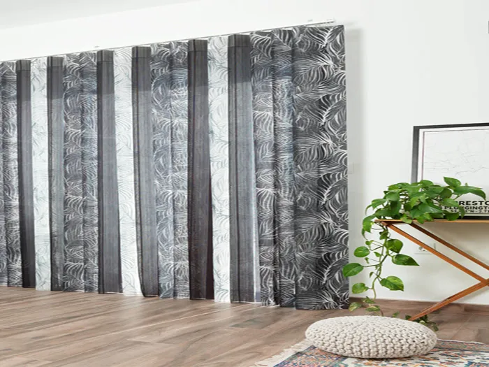 Cortina Duomo con estampados y lisos gris-blanco