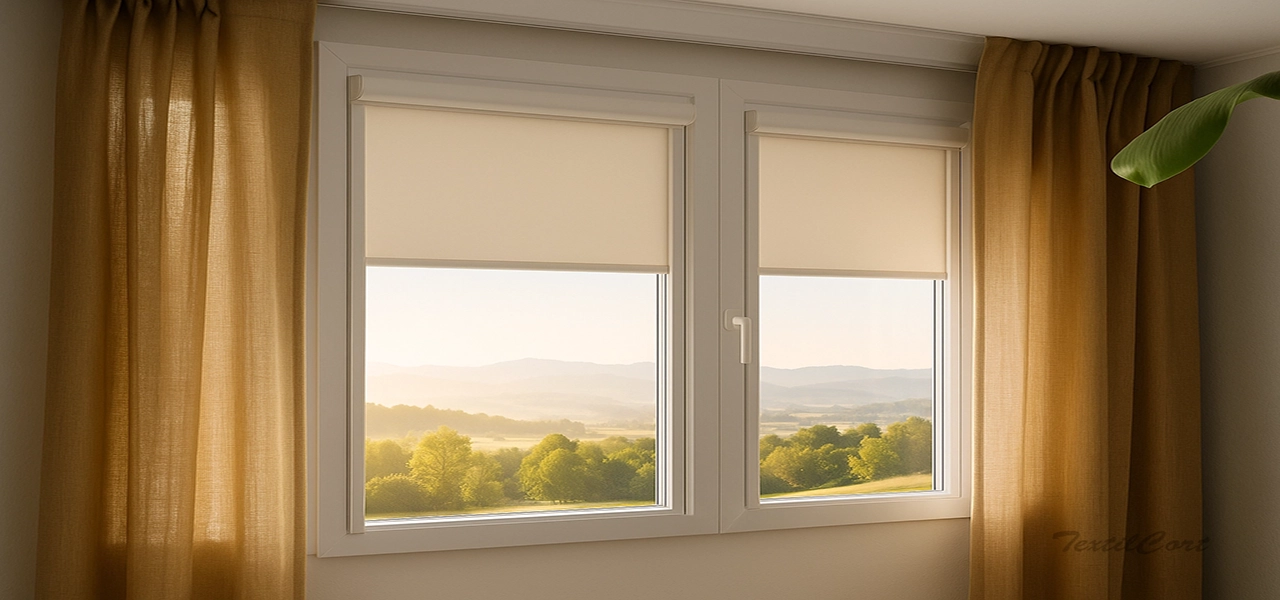 Estores Enrollables Minifast Beig Con Cortinas Decormed Textilcort