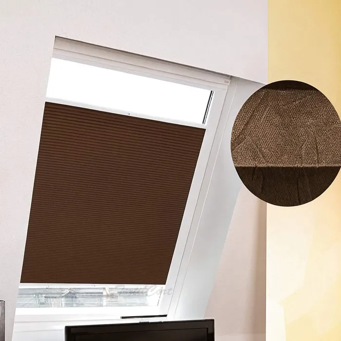 Foto estor cortina plisada para ventana inclinada opaco marrón