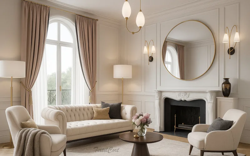 Cortinas Art Decó en Tonos Nude con Diseño Clásico y Elegante