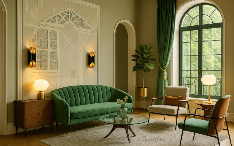 Cortinas Art Decó en Verde Esmeralda con Drapeado Elegante