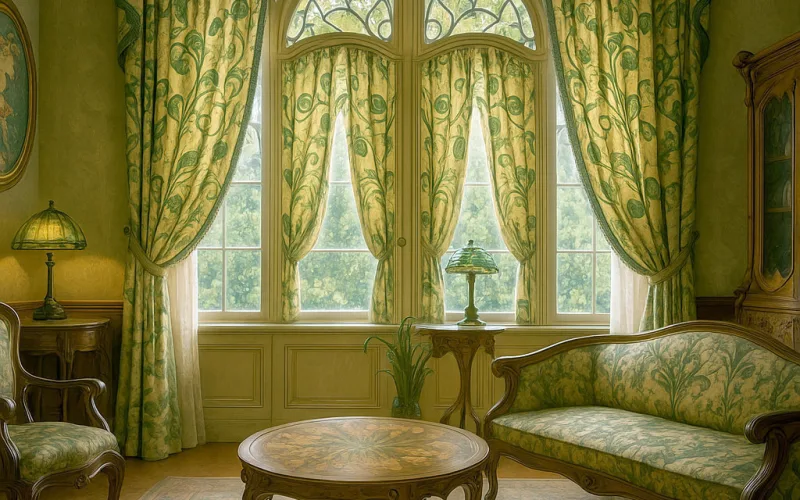 Cortinas Art Nouveau con estampado vegetal