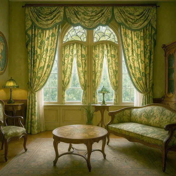 Cortinas Art Nouveau con estampado vegetal