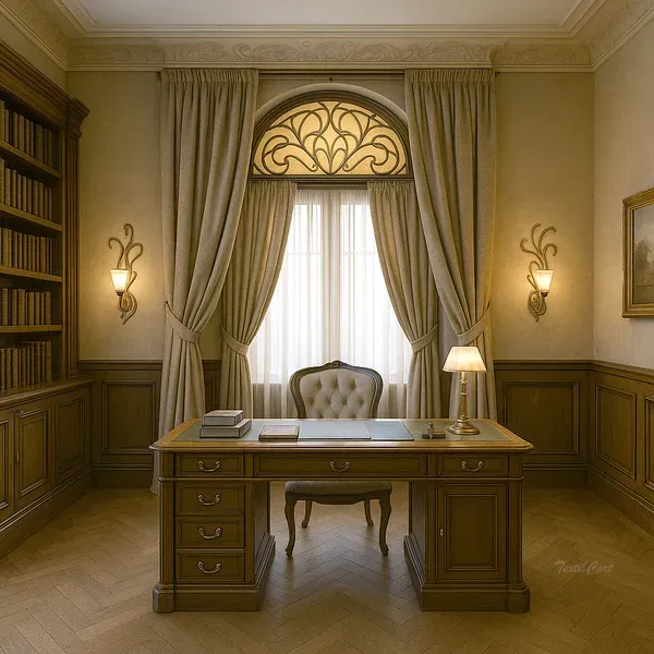 Despacho clásico con cortinas Art Nouveau a medida