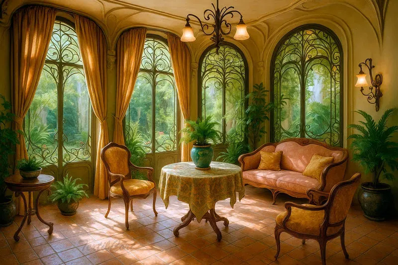 Cortina Art Deco en sala moderna