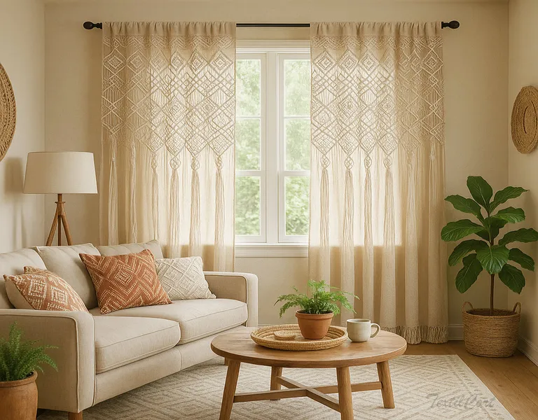 Salón Bohemio con Cortinas Naturales de Macramé