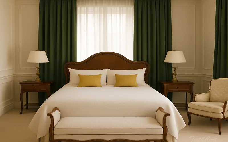 Salón de estilo clásico con cortinas elegantes y ambiente refinado