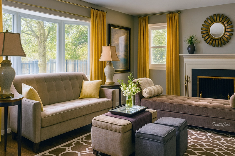 Salón estilo clasico con cortinas