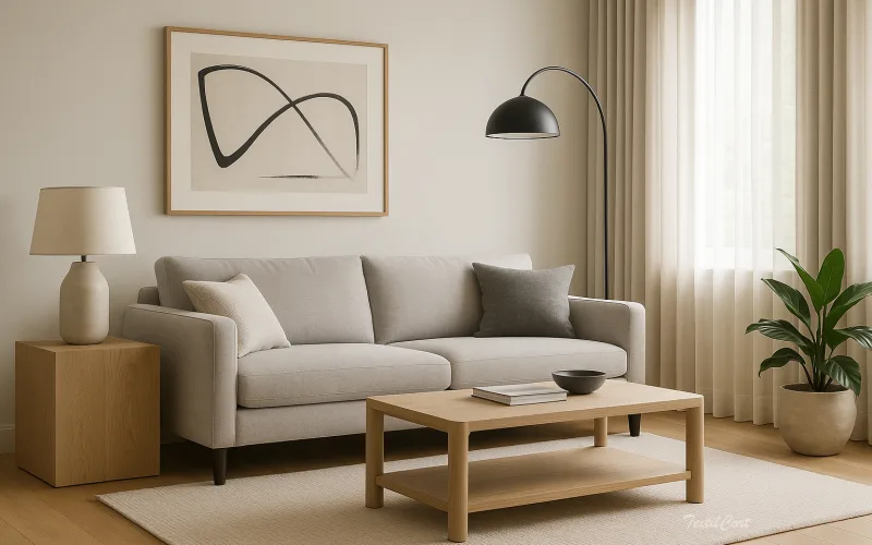 Interior contemporáneo con cortinas elegantes y líneas limpias