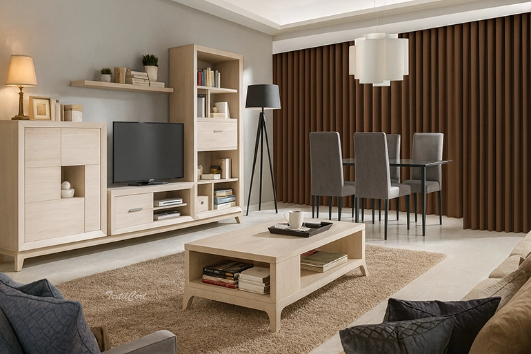 Cortinas contemporáneas marrón chocolate con textura gruesa y caída vertical