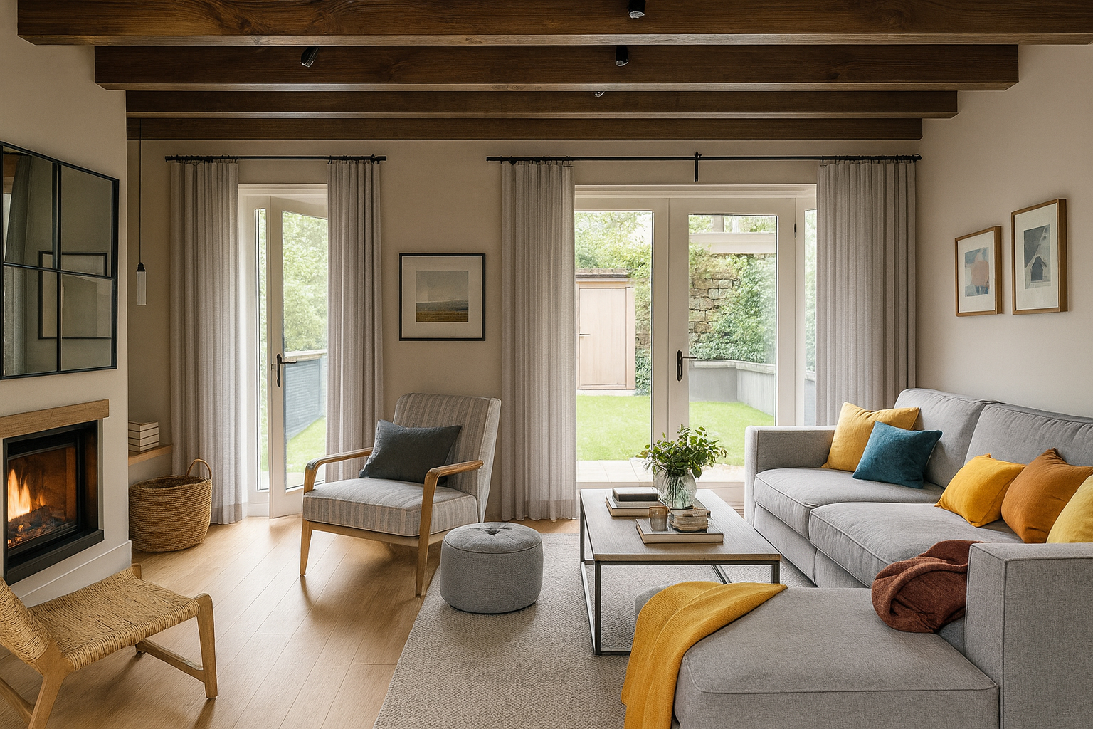 Cortinas estilo country modernas con visillo gris claro