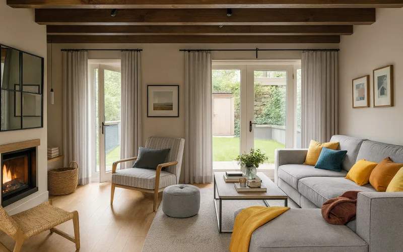 Cortinas estilo country modernas con visillo gris claro