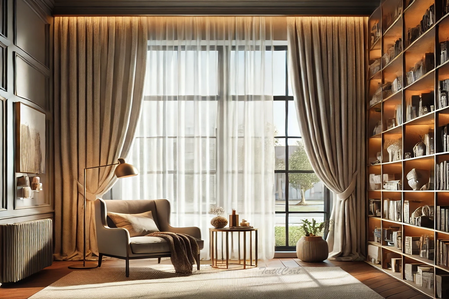 Cortinas estilo étnico con doble capa y luz ambiental