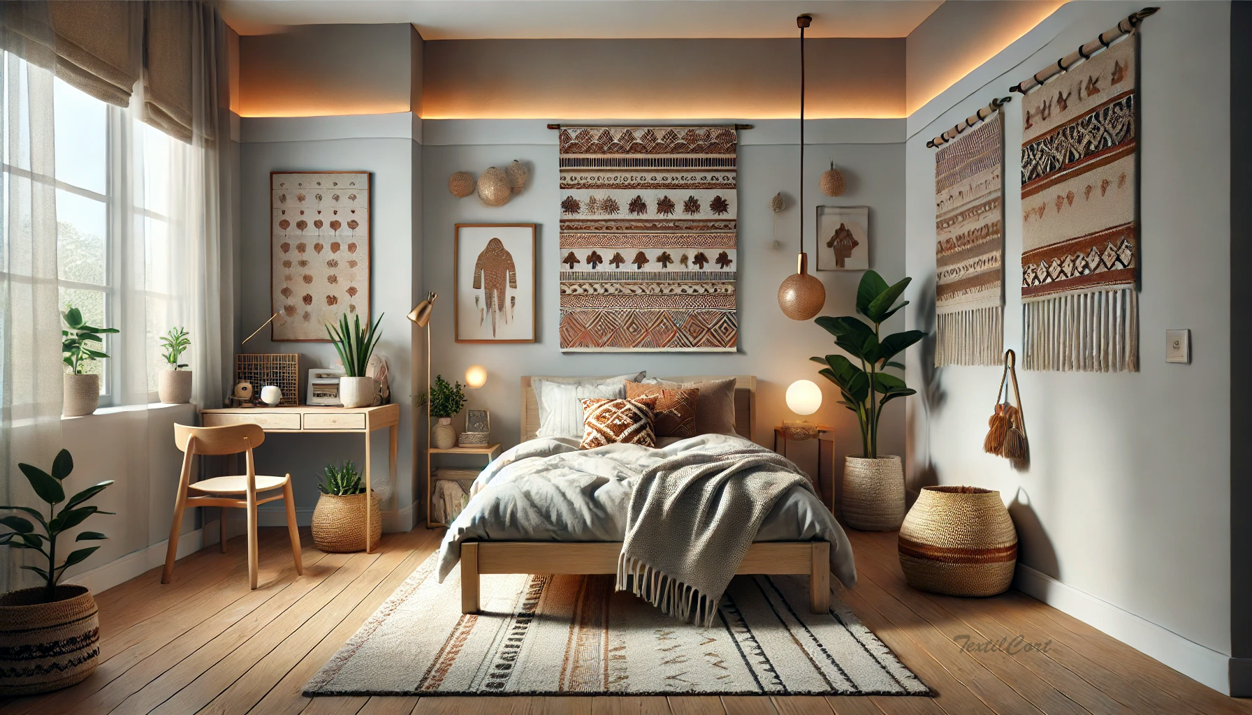 Cortinas estilo étnico en tonos suaves para dormitorios acogedores