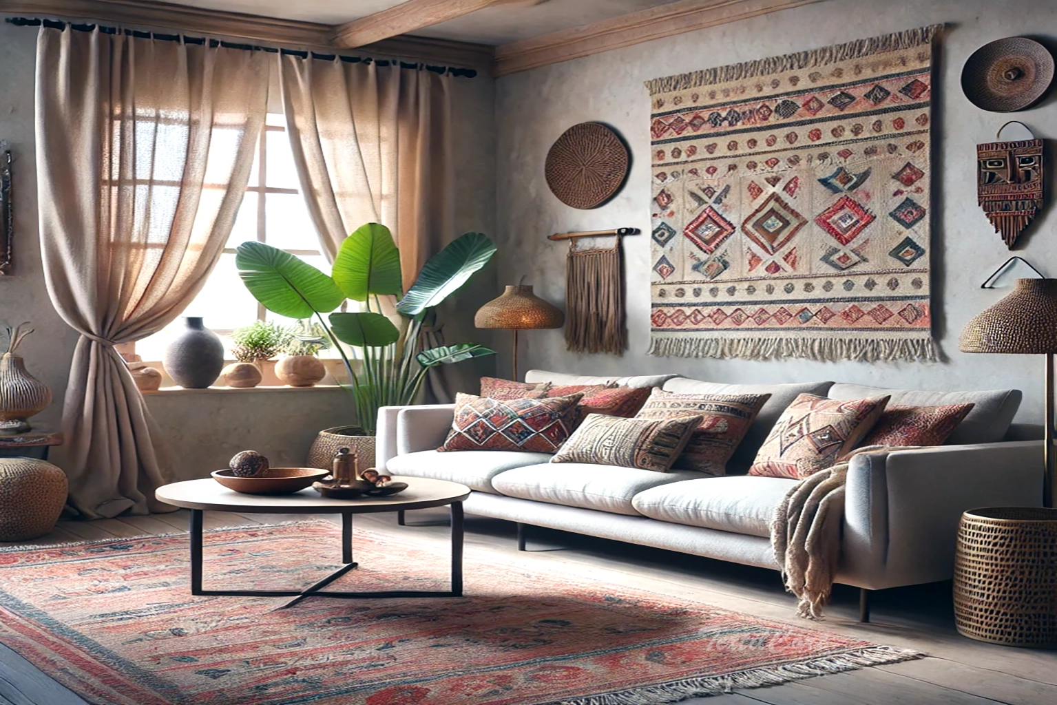 Cortinas estilo étnico en lino natural con caída suave