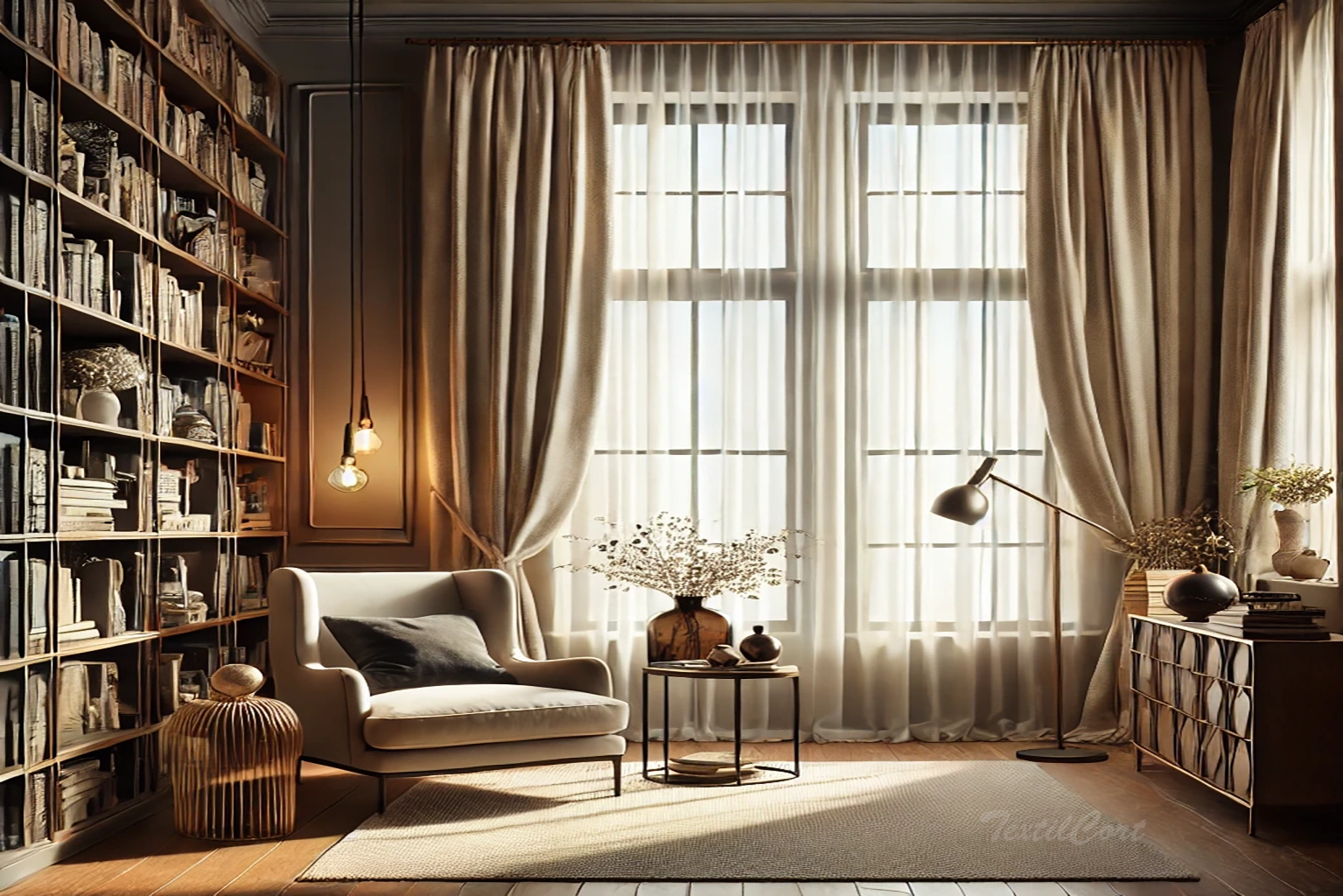 Cortinas estilo étnico con visillos para espacios de lectura