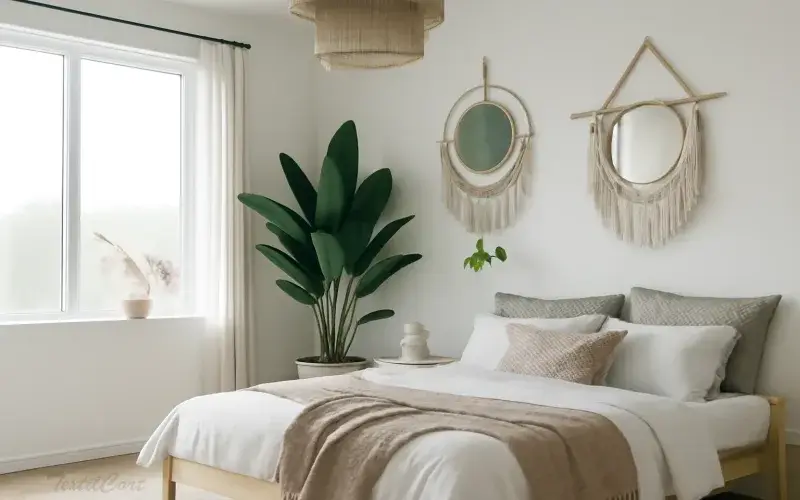 Cortinas estilo étnico en tonos claros para dormitorios serenos