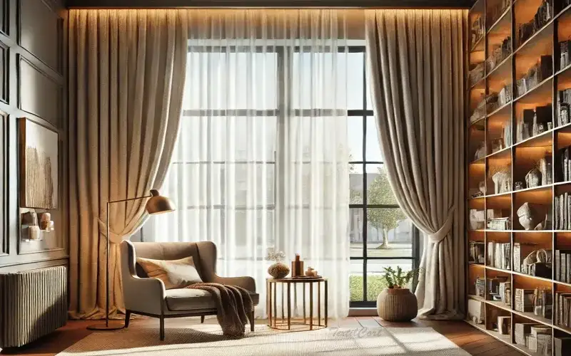 Cortinas estilo étnico con doble capa y luz ambiental