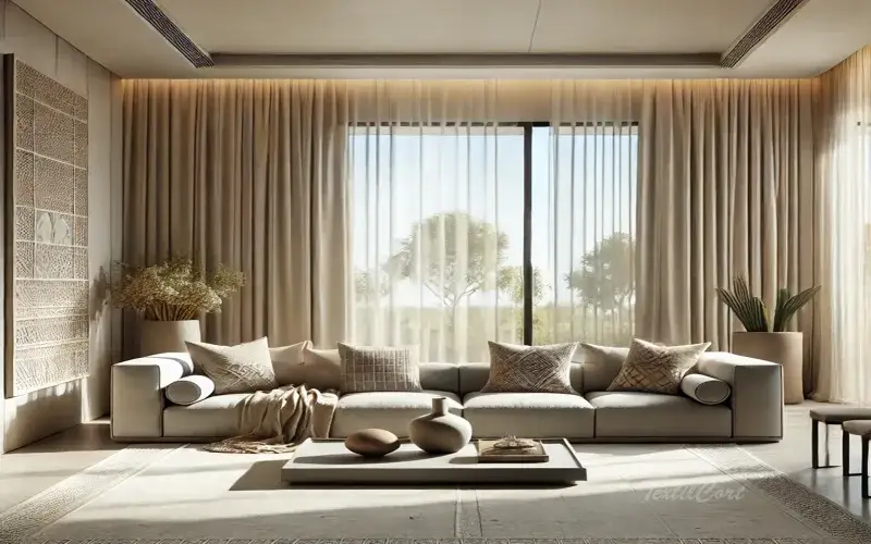 Cortinas estilo étnico contemporáneo a techo con visillos