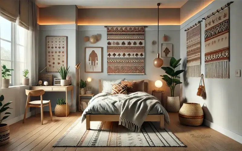Cortinas estilo étnico en tonos suaves para dormitorios acogedores