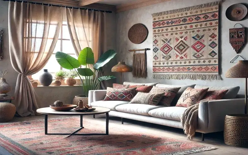 Cortinas estilo étnico en lino natural con caída suave