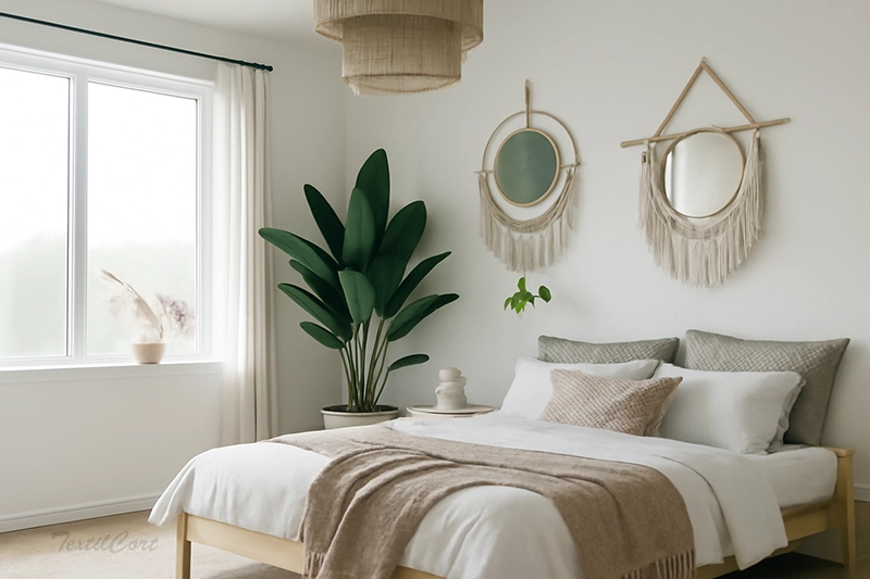 Cortinas estilo étnico en tonos claros para dormitorios serenos