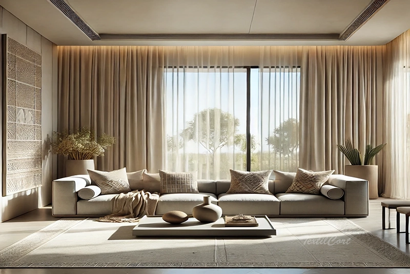 Cortinas estilo étnico contemporáneo a techo con visillos