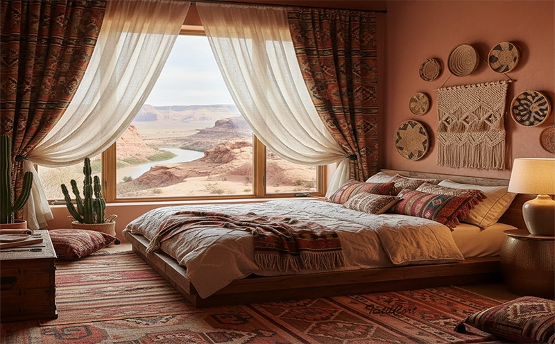 Cortinas estilo étnico en tonos tierra con visillos envolventes