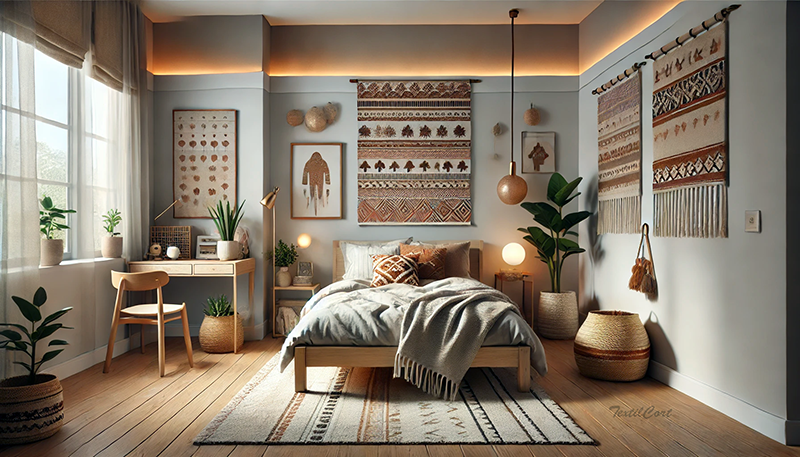 Cortinas estilo étnico en tonos suaves para dormitorios acogedores