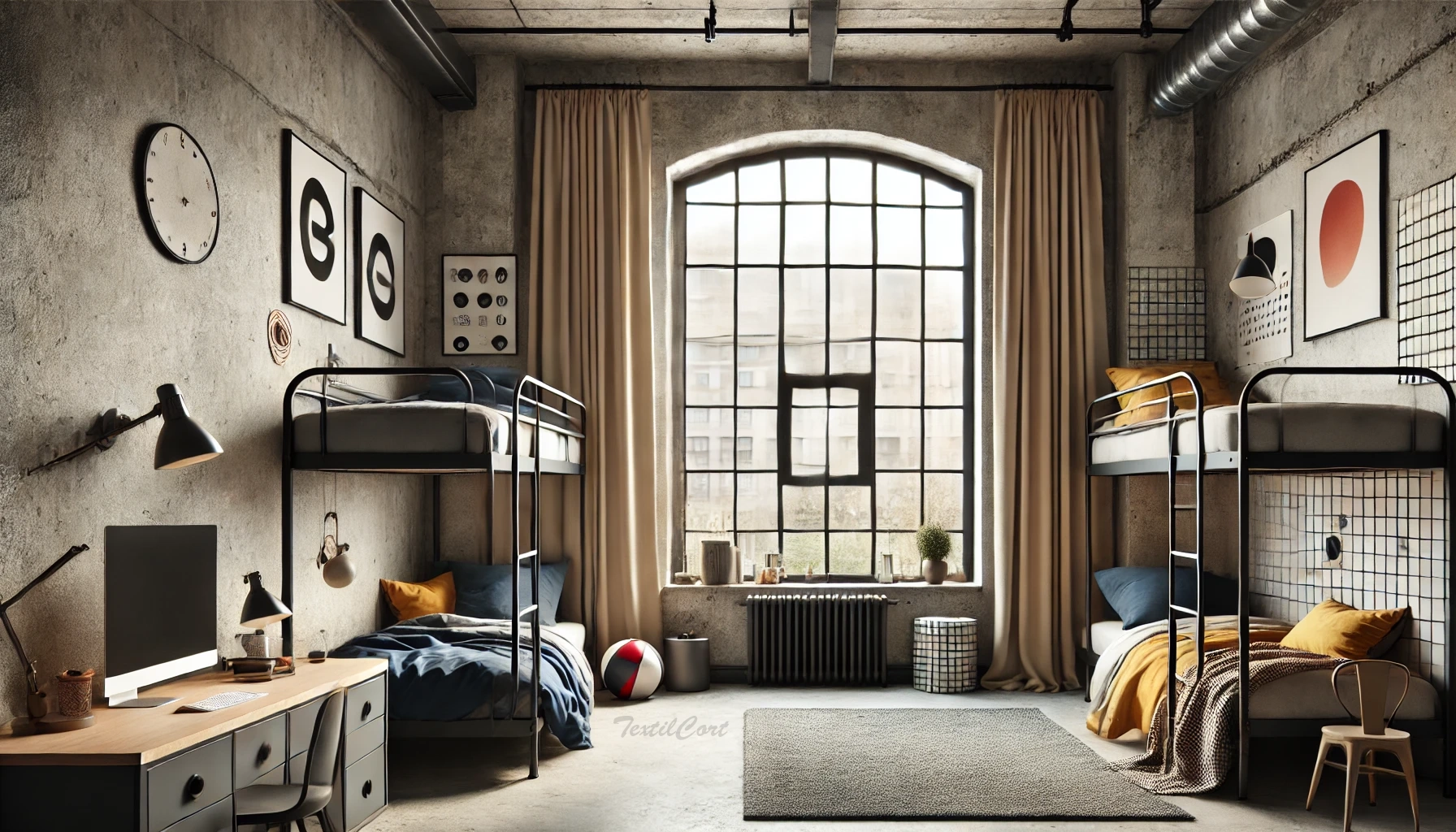 Cortinas estilo industrial para dormitorio juvenil tipo loft