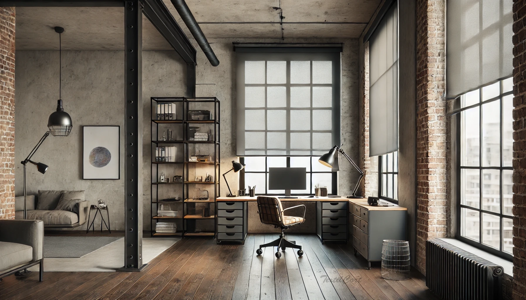 Estores enrollables estilo industrial para despacho urbano