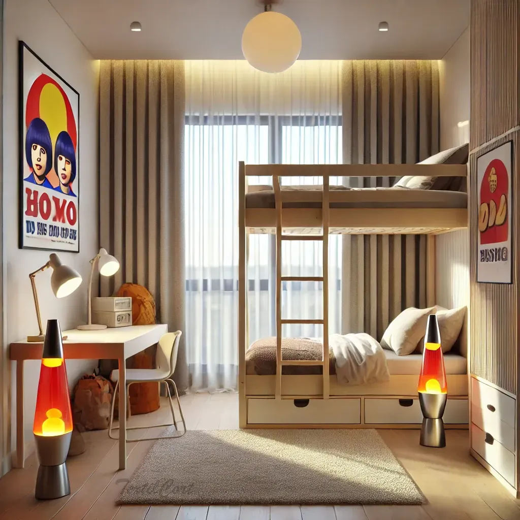 Cortinas estilo kitsch sutil en dormitorio juvenil funcional y luminoso