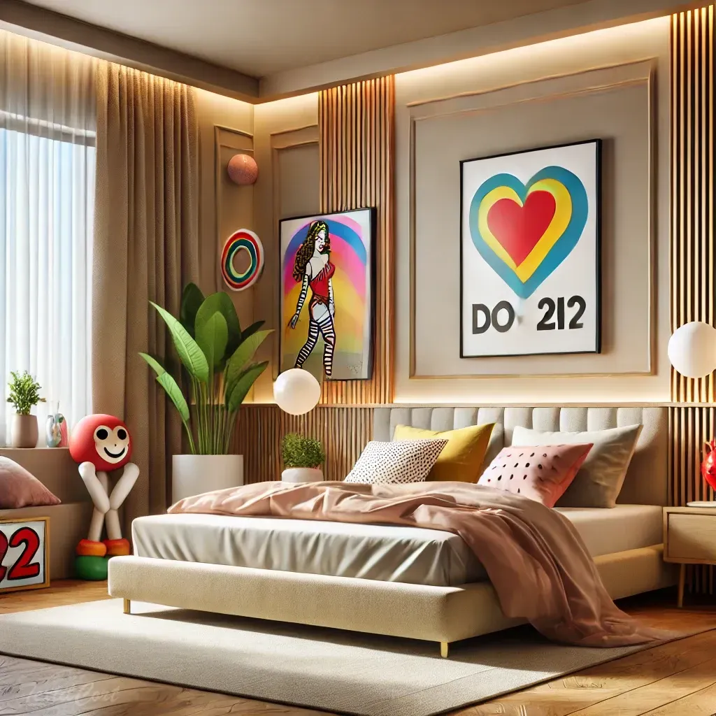 Ambiente dormitorio decorativo moderno con elementos de estilo Kitsch