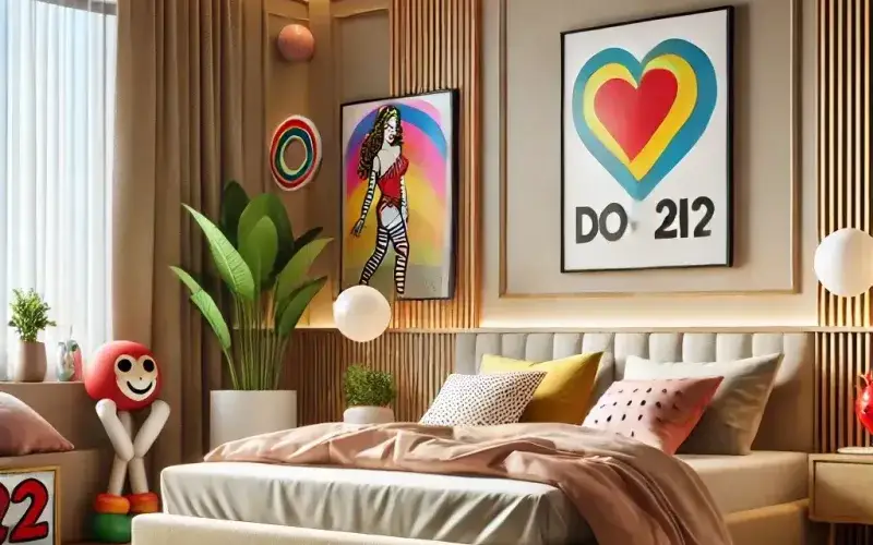 Ambiente dormitorio decorativo moderno con elementos de estilo Kitsch