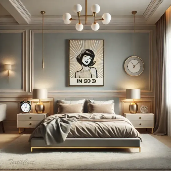 Cortinas estilo kitsch sutil en dormitorio principal elegante y simétrico