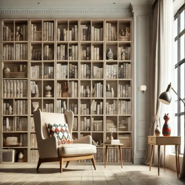 Cortinas estilo kitsch sutil en sala de lectura elegante y atemporal