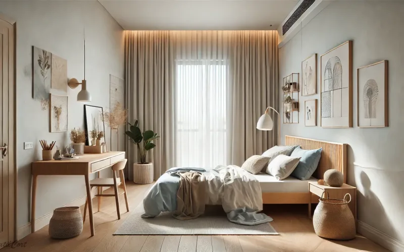 Habitación estilo mediterráneo en dormitorio luminoso con muebles naturales y textiles suaves – TextilCort