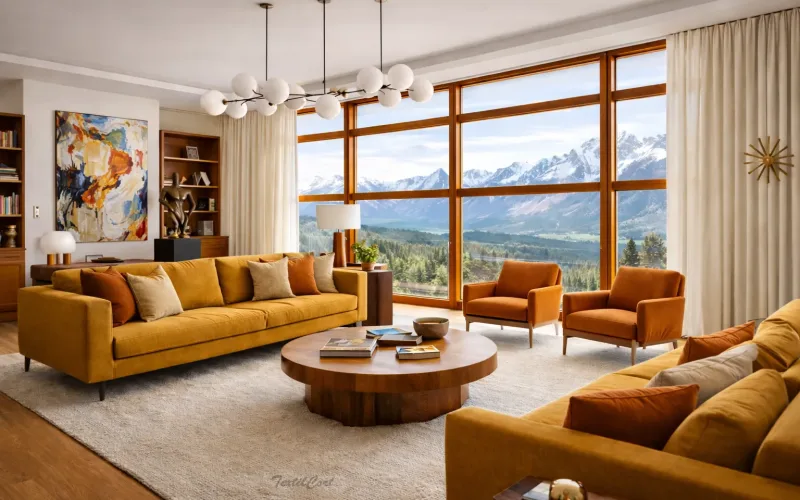 Cortina Mid Century en sala moderna