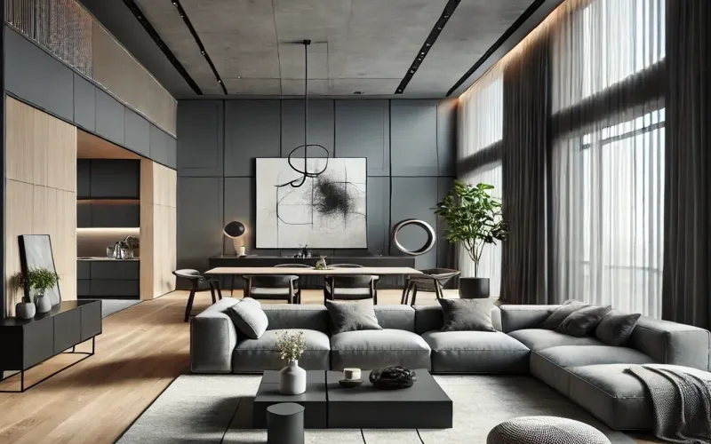 Cortinas estilo Minimalista en salón con ventanales grandes y diseño contemporáneo – TextilCort
