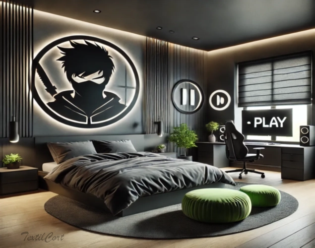 Cortinas estilo Minimalista en dormitorio juvenil con diseño moderno y tecnología – TextilCort