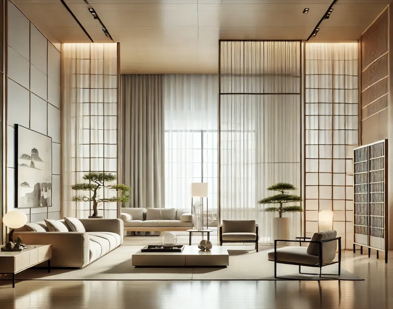 Cortinas modernas en salón abierto con madera y luz natural