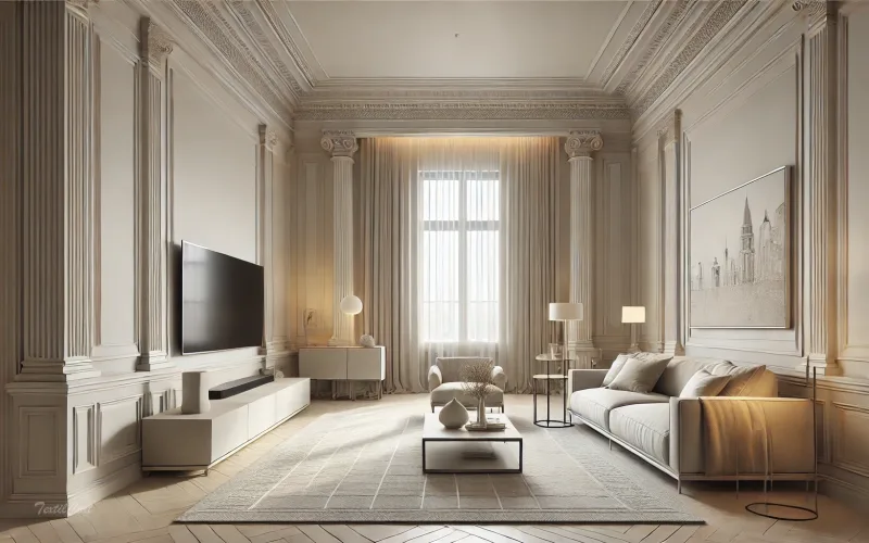 Cortinas estilo Neoclásico en salón luminoso y minimalista – TextilCort