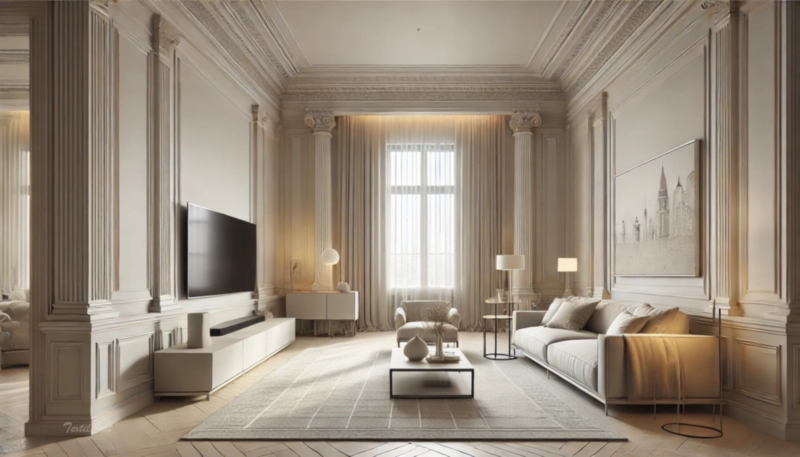 Cortinas estilo Neoclásico en salón luminoso y minimalista – TextilCort