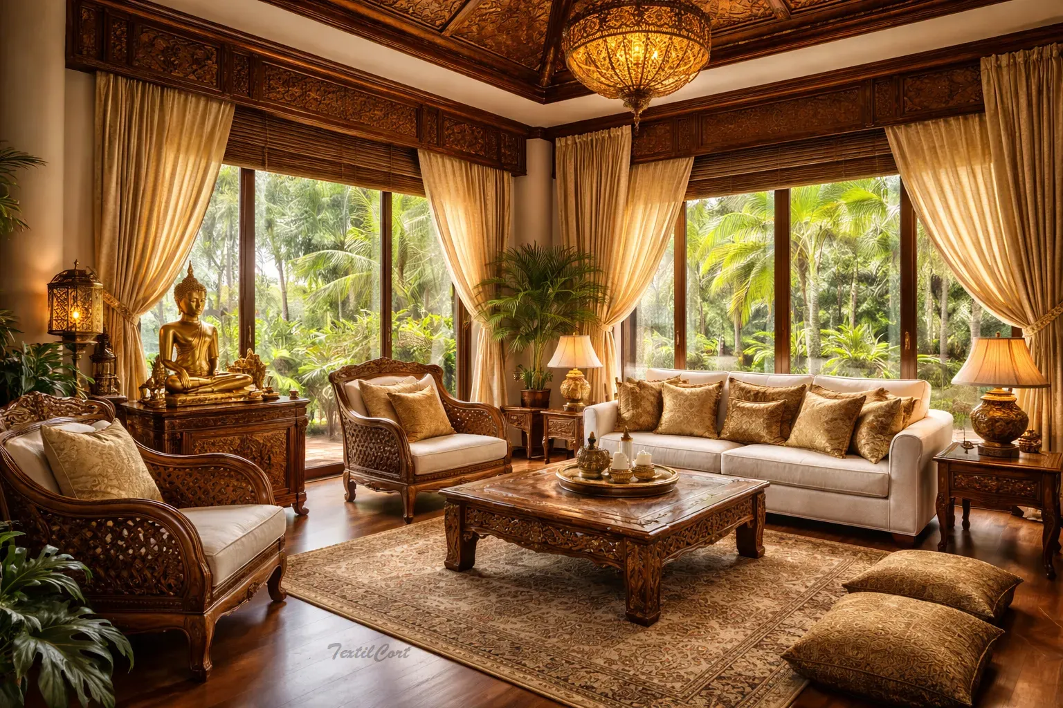 Cortinas para salón estilo oriental tailandés