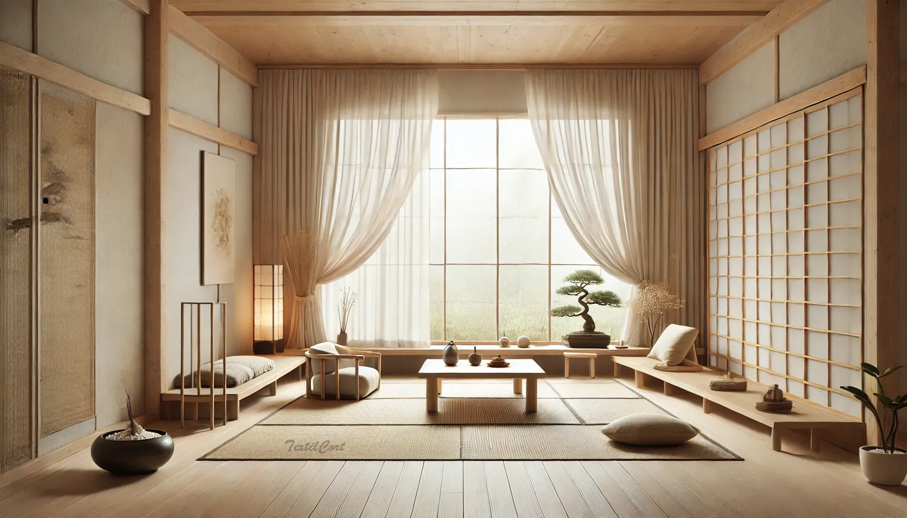 Cortinas para salón estilo Zen japonés