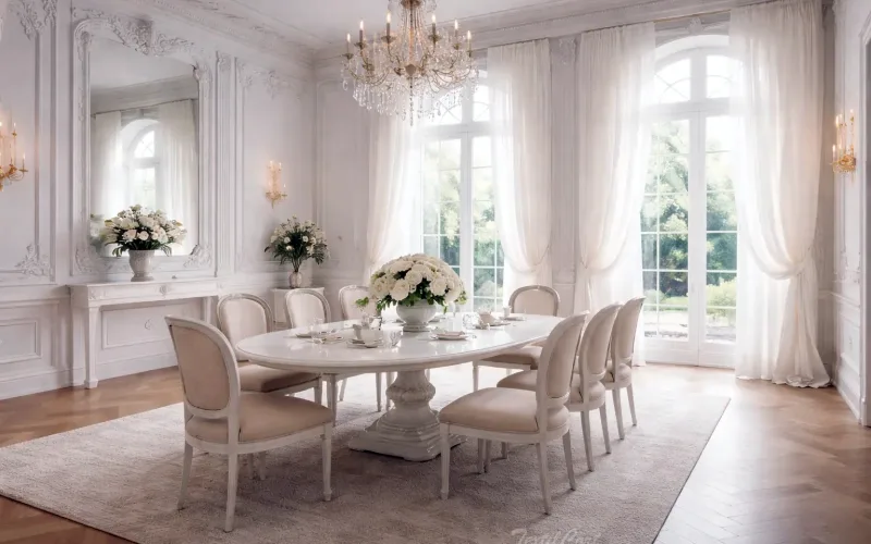 Cortinas estilo Rococó minimalista en salón luminoso con ventanales y estética depurada – TextilCort