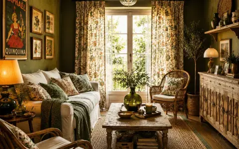Sala de estar vintage con cortinas estampadas florales – TextilCort